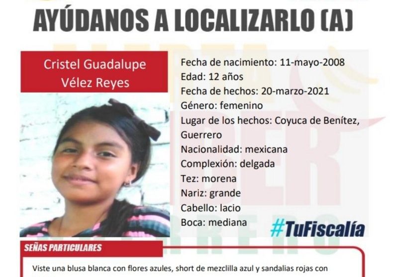 Localizan en Acapulco a la menor de edad reportada como desaparecida en Coyuca de Benítez